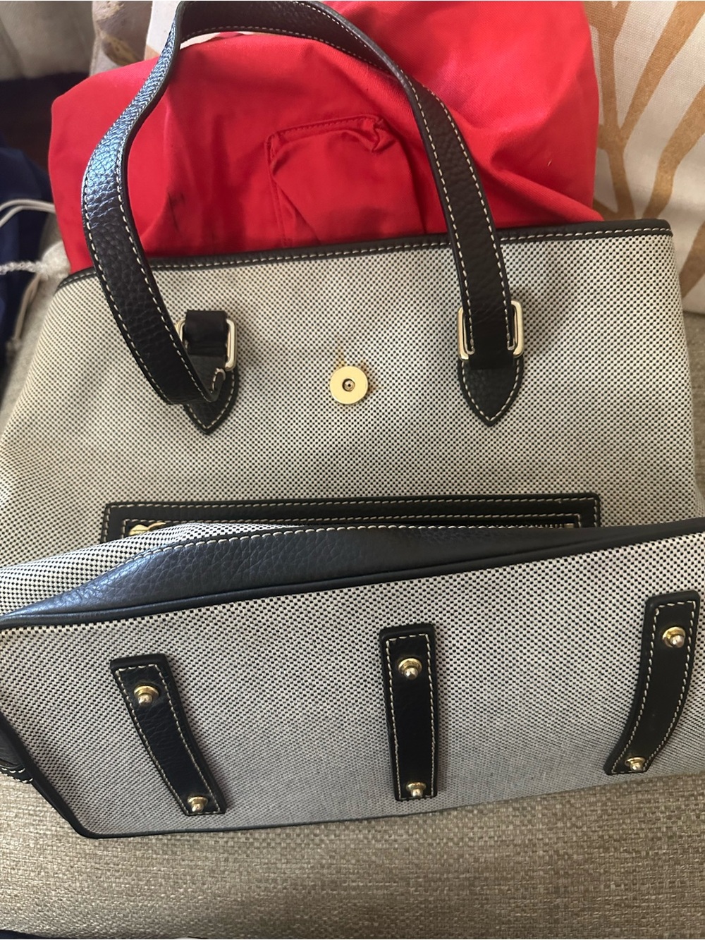 Dooney & Bourke Cabriolet Woven Shopper Tote Black White Leather Trim - Picture 15 of 16